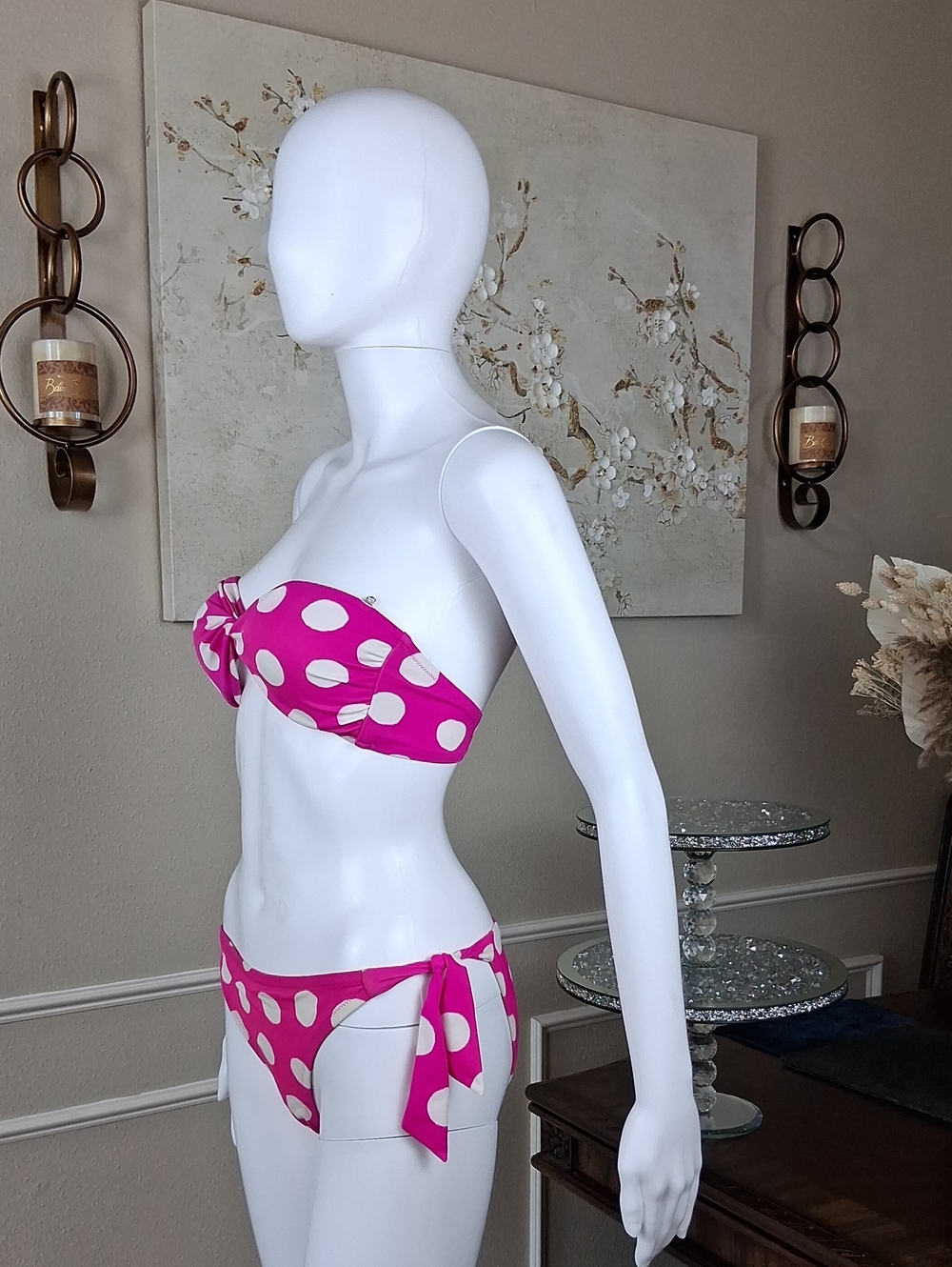 Victoria's Secret Strapless Pink Polka Dot Bikini Set Small Women's Swimwear - Picture 7 of 16